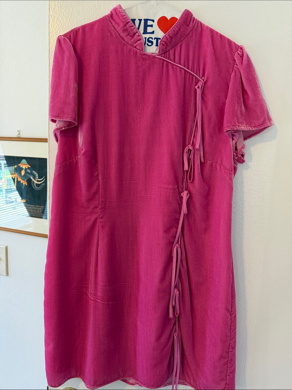 Pink Short Sleeve Tie-Front Dress - Unbranded